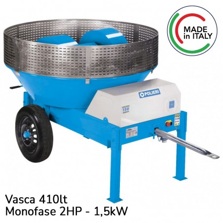 Molazza per malta tradizionale Polieri Compact 150 vasca 410lt motore monofase 1,5kW