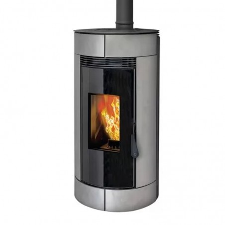 Stufa a pellet ermetica TermoVana Opera 9.0 Metal Line Metallo spazzolato sistema scarico Poujoulat, 8kW