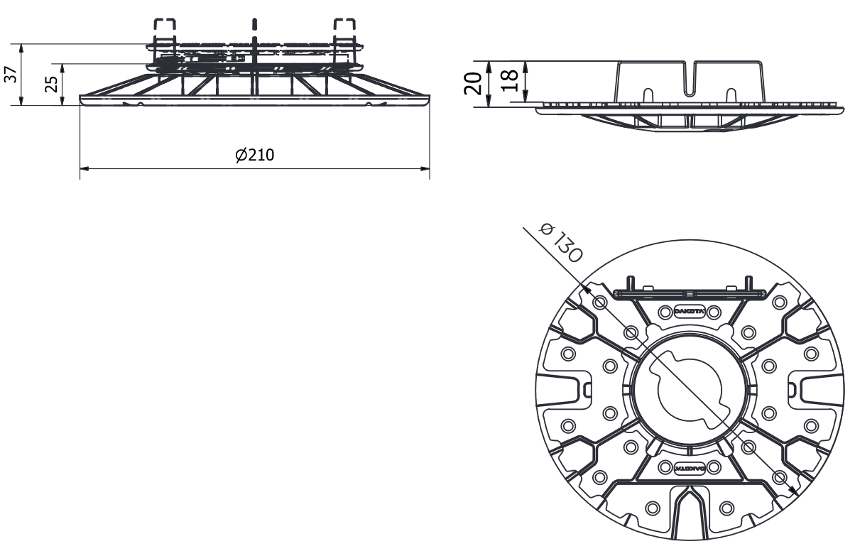 Misure supporto Hercules Decking testa autolivellante 25-37mm Dakota