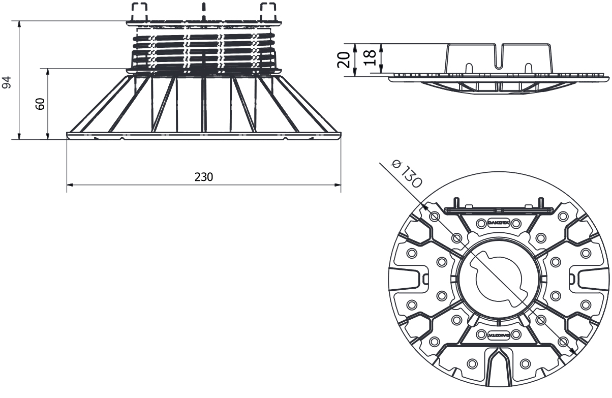 Misure supporto Hercules Decking testa autolivellante 60-94mm Dakota