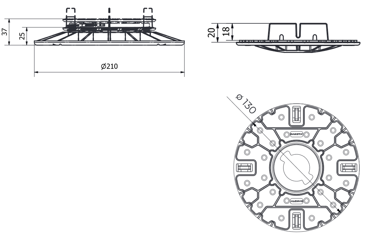 Misure supporto Hercules Decking testa fissa 25-37mm Dakota