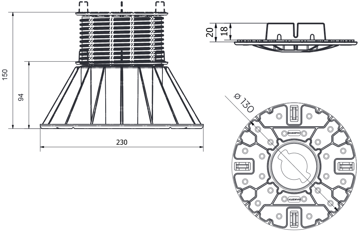 Misure supporto Hercules Decking testa fissa 94-150mm Dakota