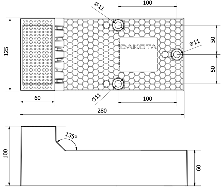 Schema tecnico elemento di supporto DK-MY FIX per cappotti 100 mm Dakota