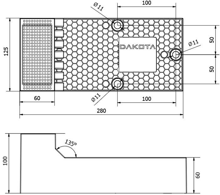 Schema tecnico elemento di supporto DK-MY FIX per cappotti 100 mm Dakota