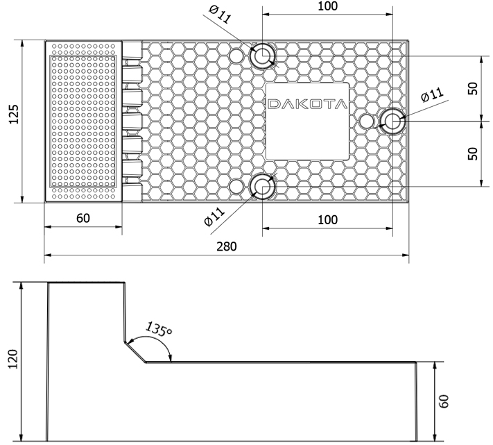 Schema tecnico elemento di supporto DK-MY FIX per cappotti 120 mm Dakota