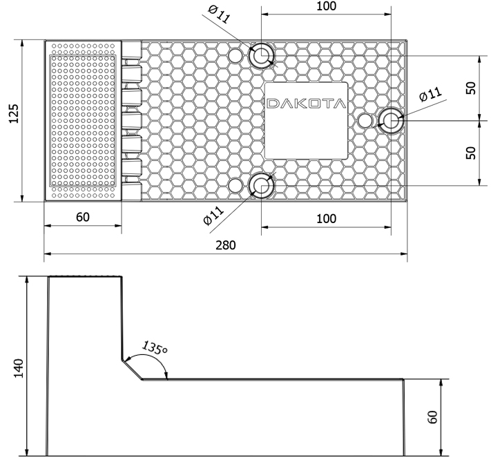 Schema tecnico elemento di supporto DK-MY FIX per cappotti 140 mm Dakota