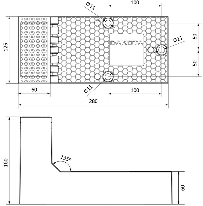 Schema tecnico elemento di supporto DK-MY FIX per cappotti 160 mm Dakota