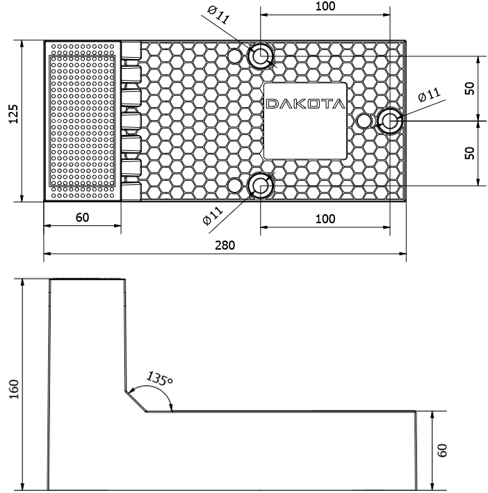 Schema tecnico elemento di supporto DK-MY FIX per cappotti 160 mm Dakota