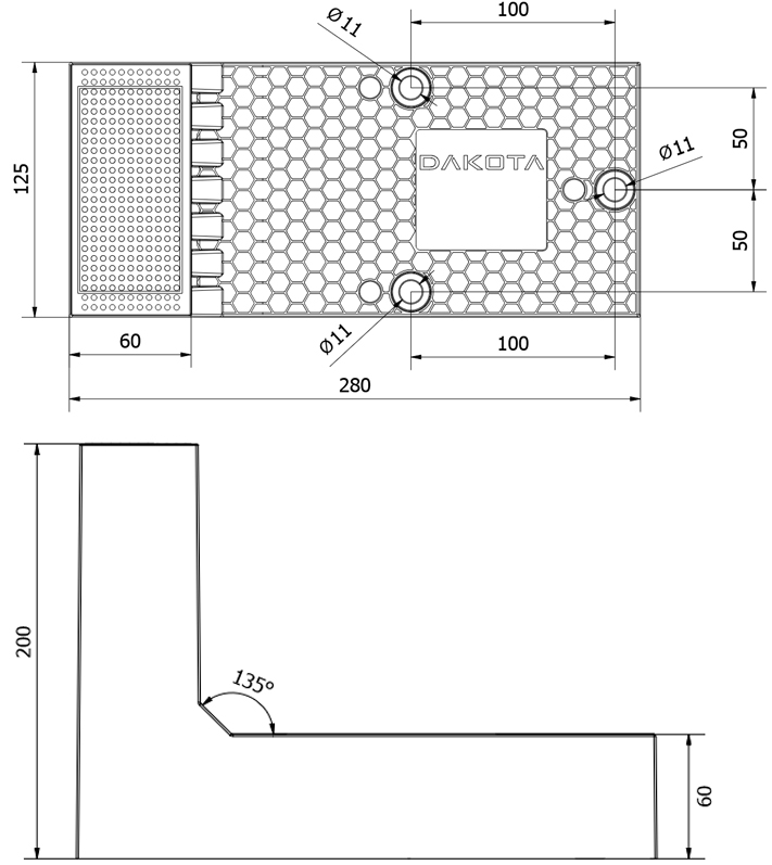 Schema tecnico elemento di supporto DK-MY FIX per cappotti 200 mm Dakota