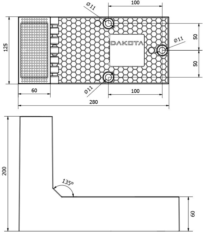 Schema tecnico elemento di supporto DK-MY FIX per cappotti 200 mm Dakota