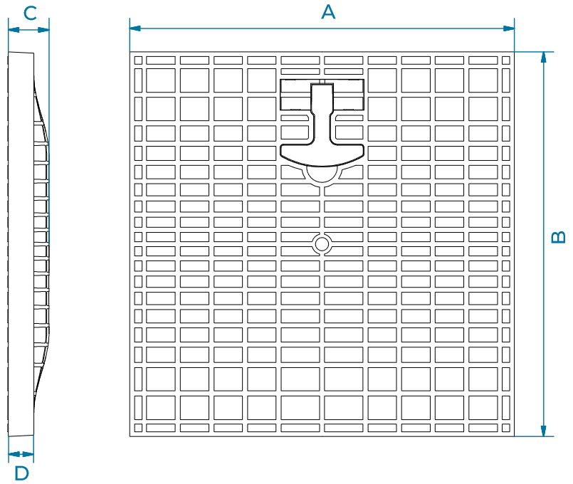 Schema tecnico griglia con maniglia per pozzetto 300x300mm Dakota