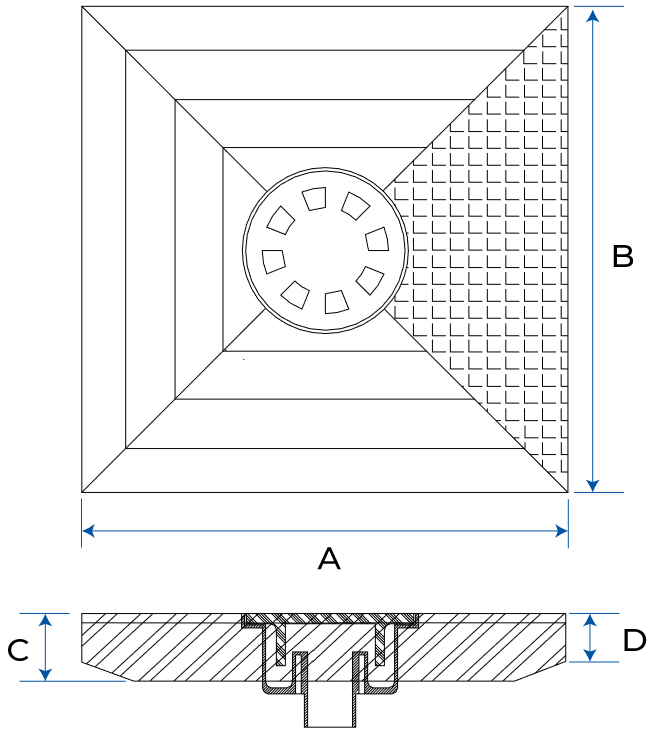 Schema tecnico coperchio pozzetto con sifone 400x400mm Dakota