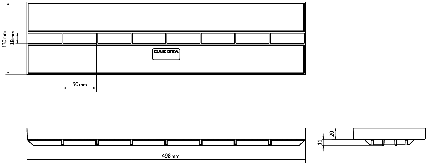 Schema tecnico Dakota griglia a fessura centrale H. 0