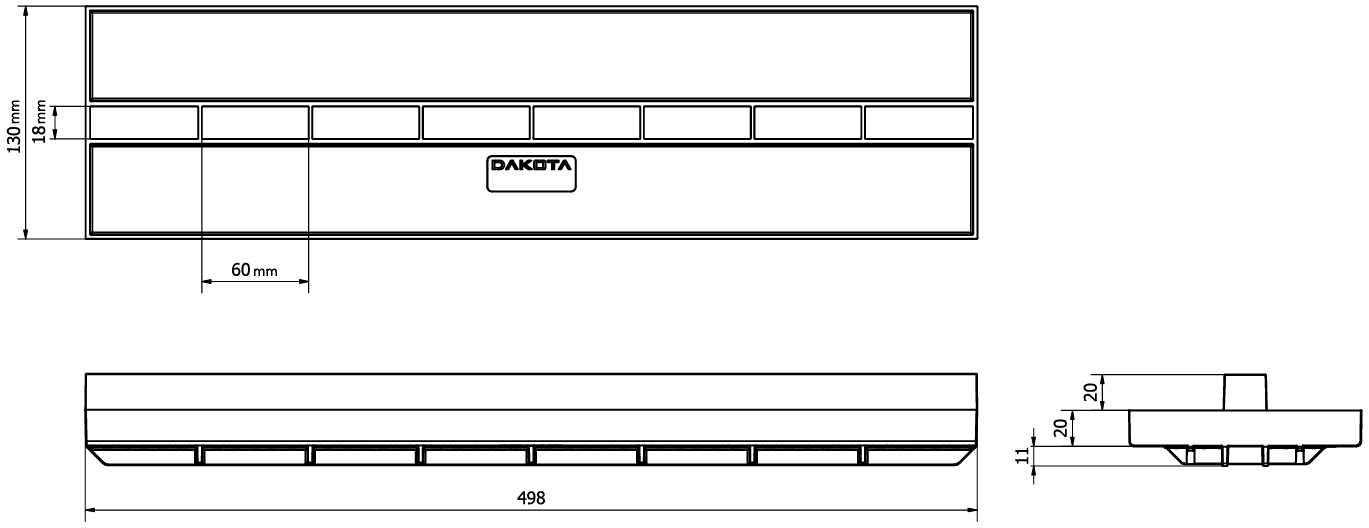 Schema tecnico Dakota griglia a fessura centrale H.20