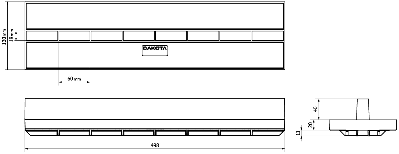 Schema tecnico Dakota griglia a fessura centrale H.40