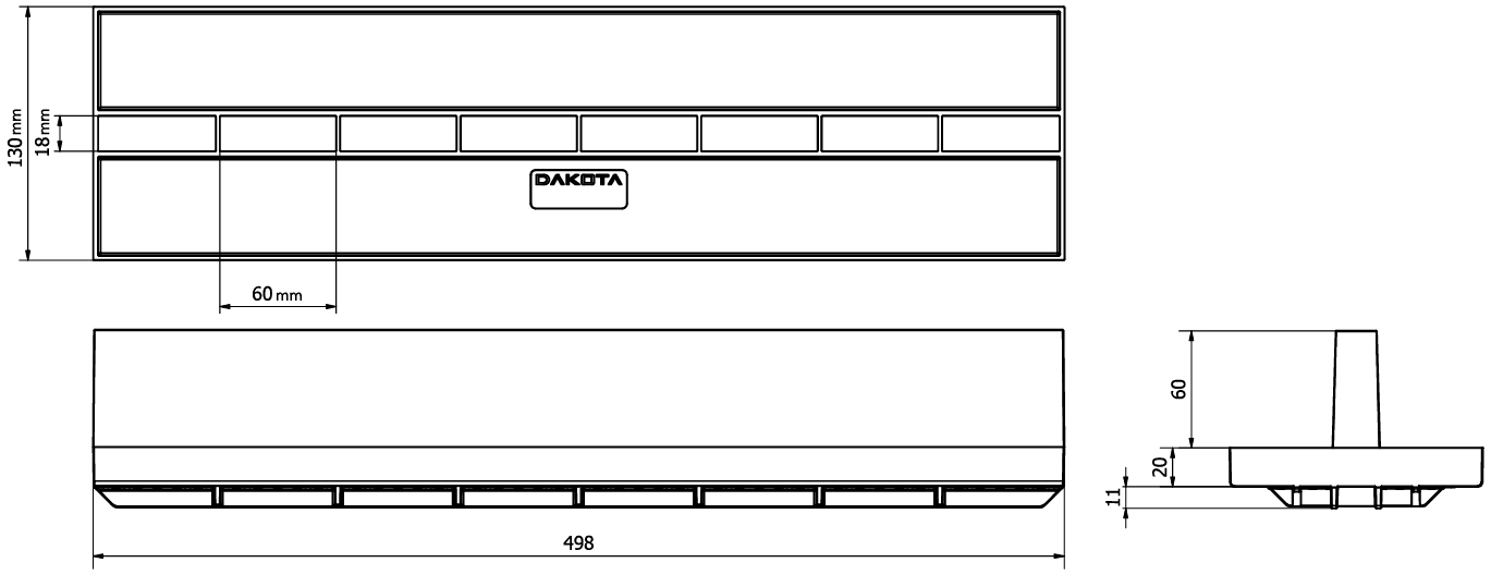 Schema tecnico Dakota griglia a fessura centrale H.60