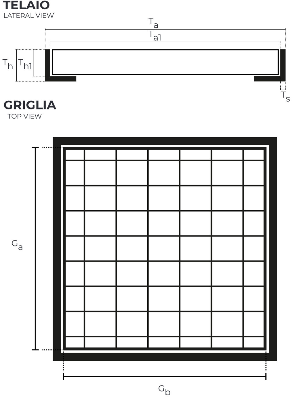 Schema tecnico griglia quadrata Dakota