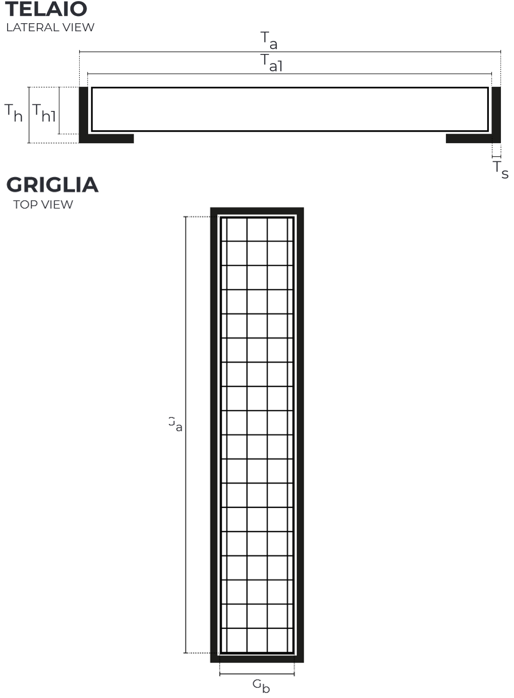 Schema tecnico griglia rettangolare pozzetto Dakota