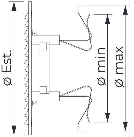 Schema tecnico griglia aerazione tonda fissa in alluminio Dakota