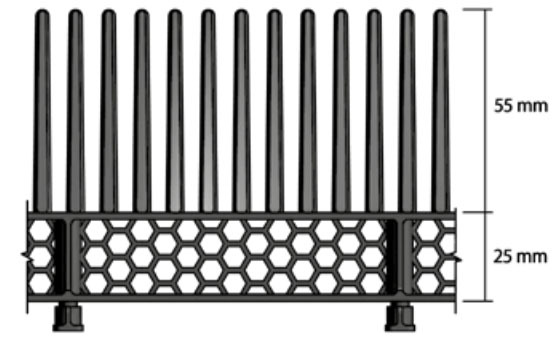 Schema tecnico pettine fermapasseri Exa plastica nero Dakota