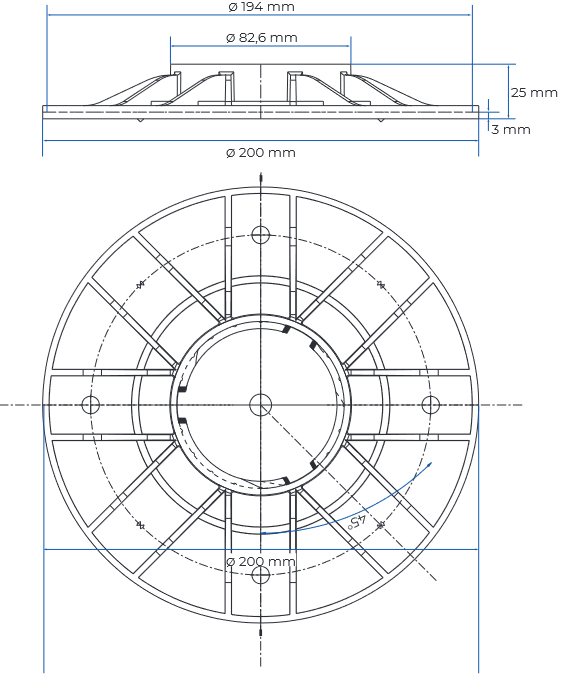 Misure supporto 3D-Scopico base bassa Dakota