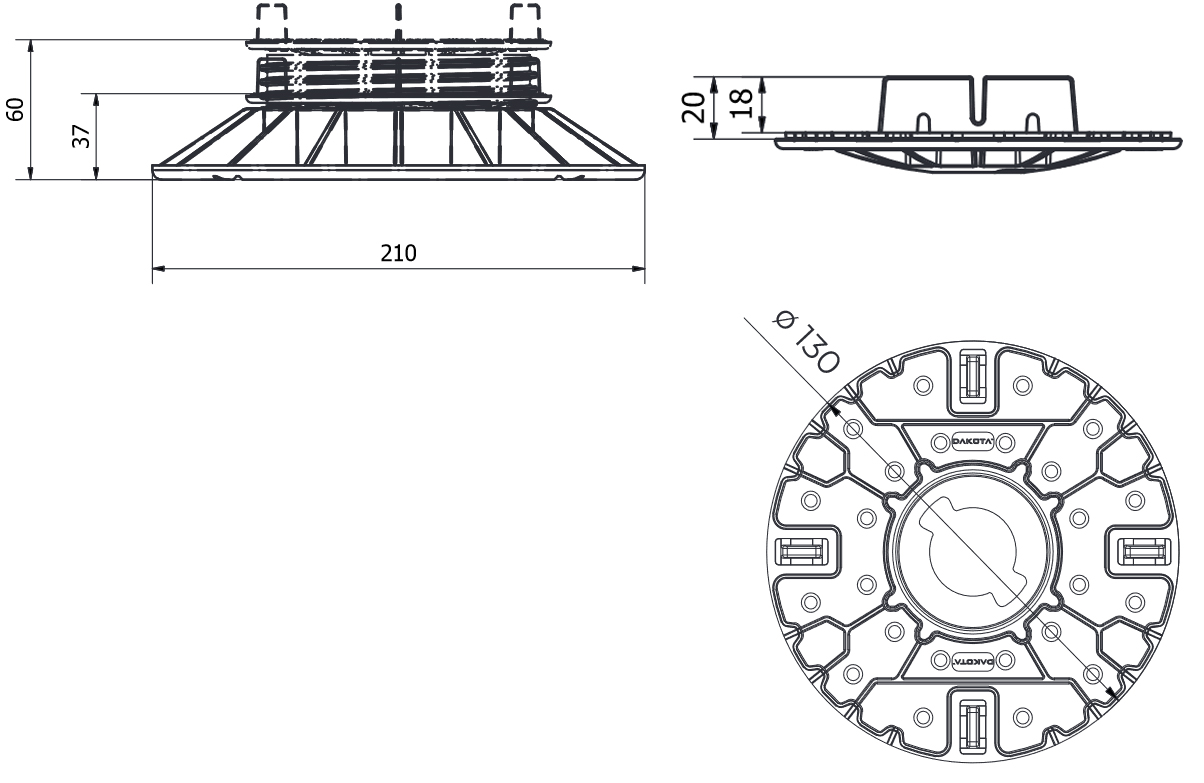 Misure supporto Hercules Decking testa fissa 37-60mm Dakota