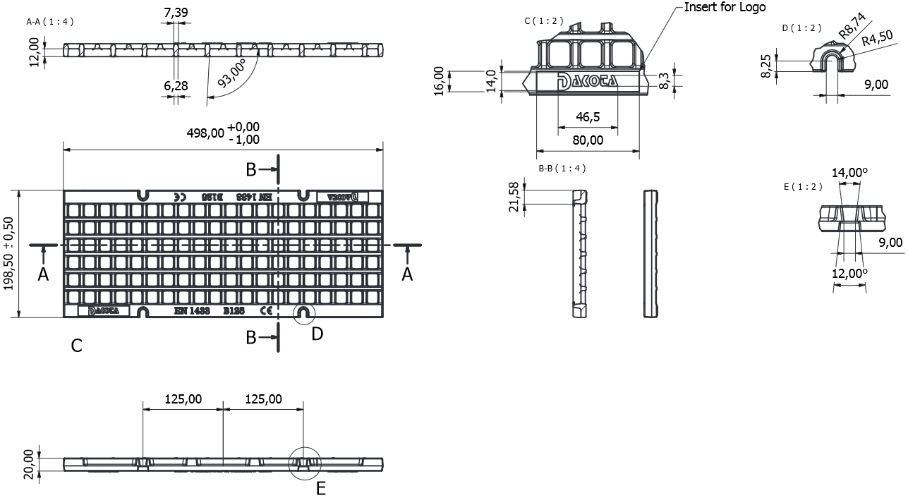 Schema tecnico Dakota griglia ghisa B125