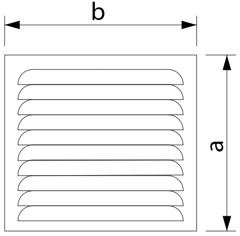 Schema tecnico griglia aerazione quadrata fissa in alluminio Dakota