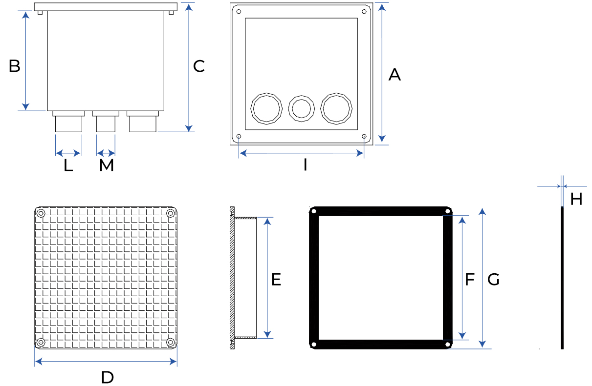 Schema tecnico pozzetto ermetico 250x250mm Dakota