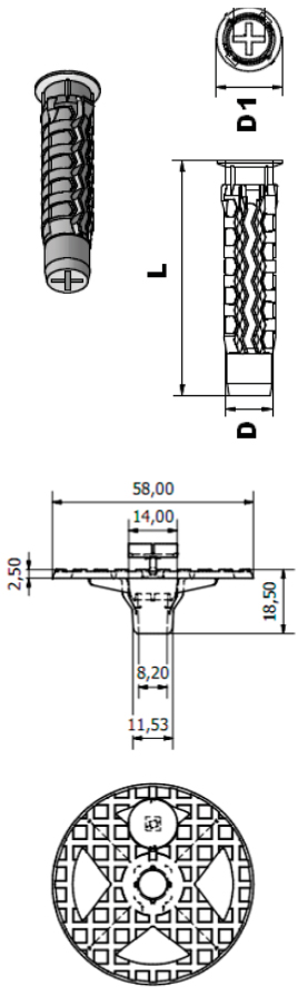 Schema tecnico Dakota kit tassello antisfondellamento