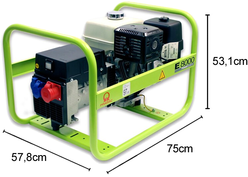 Schema tecnico generatore di corrente portatile E8000 trifase Pramac