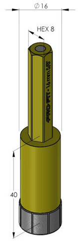 Schema tecnico fresa diamantata Diamond Dry ProFit 16 mm