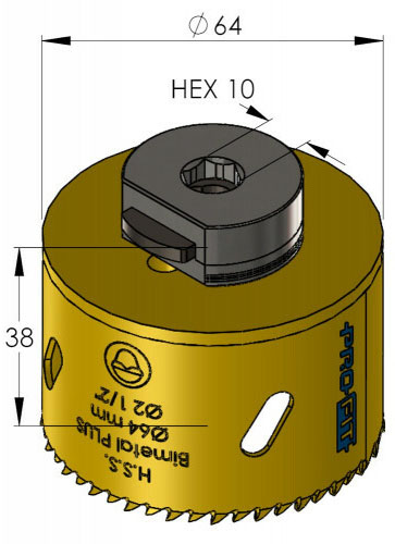 Schema tecnico sega a tazza per metalli Bimetal Plus ProFit 64mm