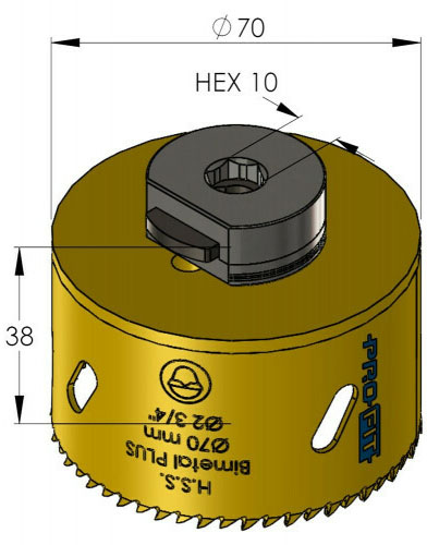 Schema tecnico sega a tazza per metalli Bimetal Plus ProFit 70mm