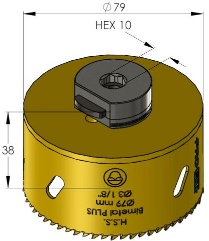 Schema tecnico sega a tazza per metalli Bimetal Plus ProFit 79mm