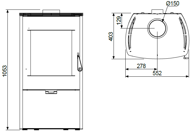 Schema tecnico stufa a legna Nice 8 Tecnovana