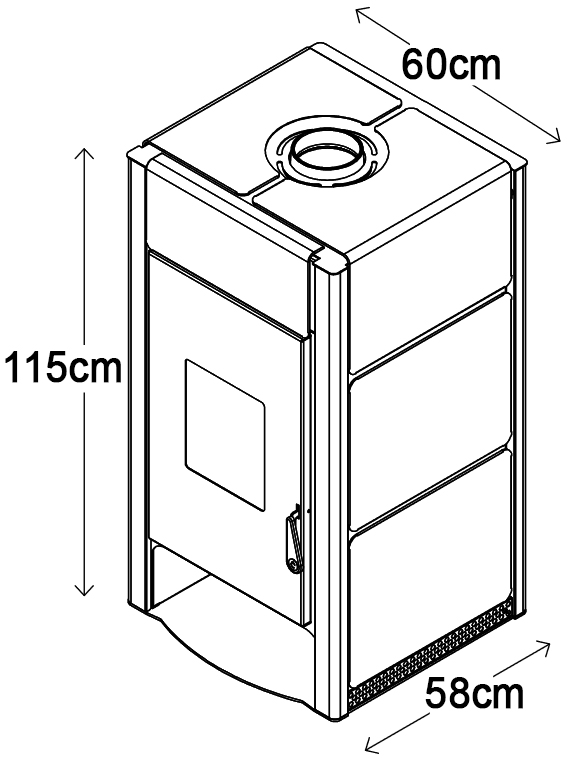 Schema tecnico stufa a legna Alba 12 Tecnovana